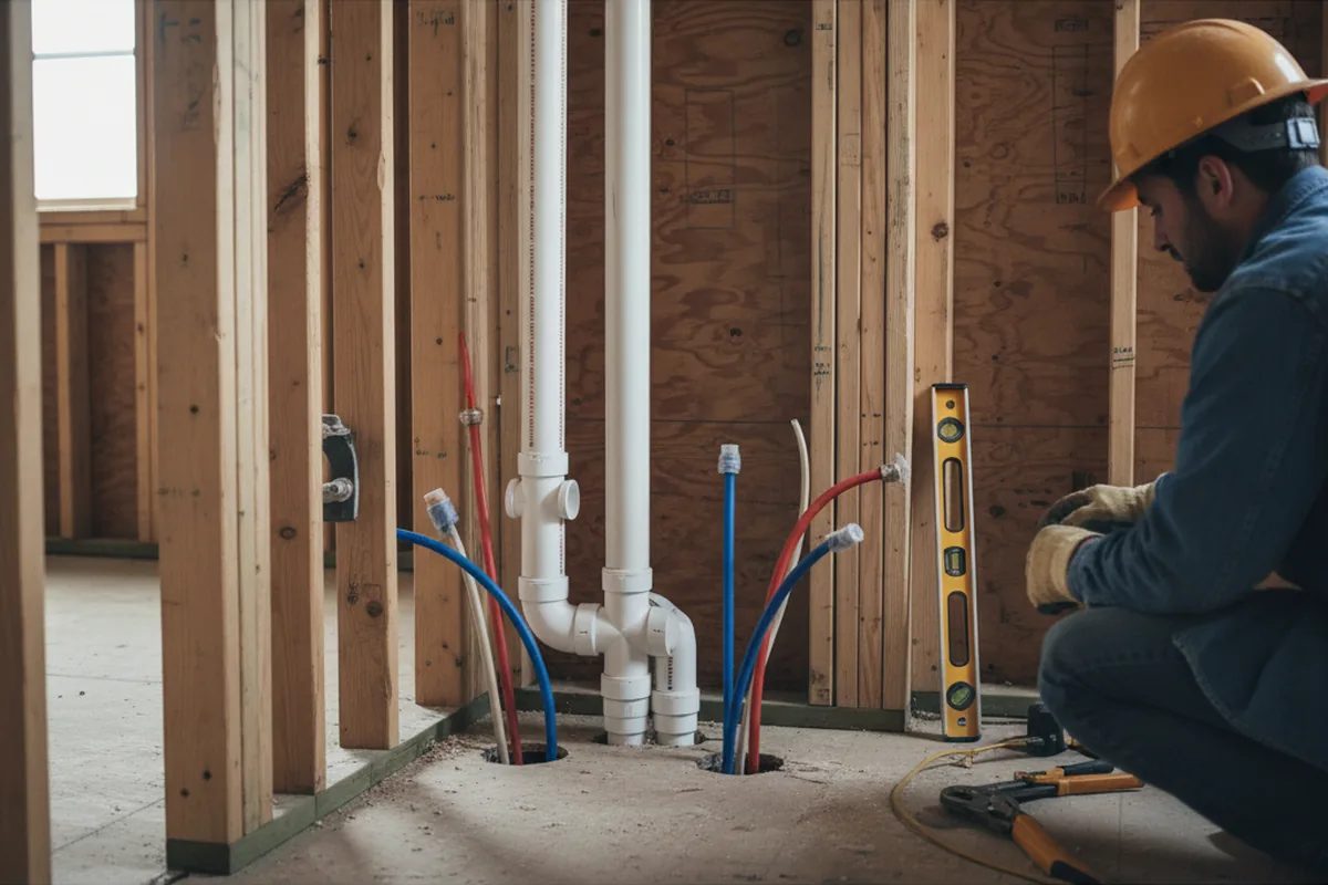 Drain and supply rough-in during Drain Cleaning in Greene